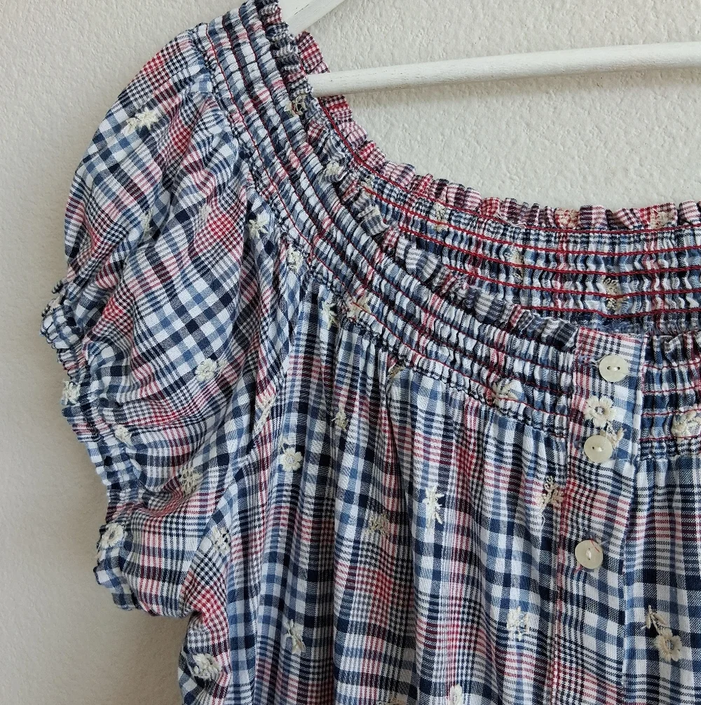 Anthropologie Plus Floral Embroidery Plaid Mini Dress - Picture 6 of 16